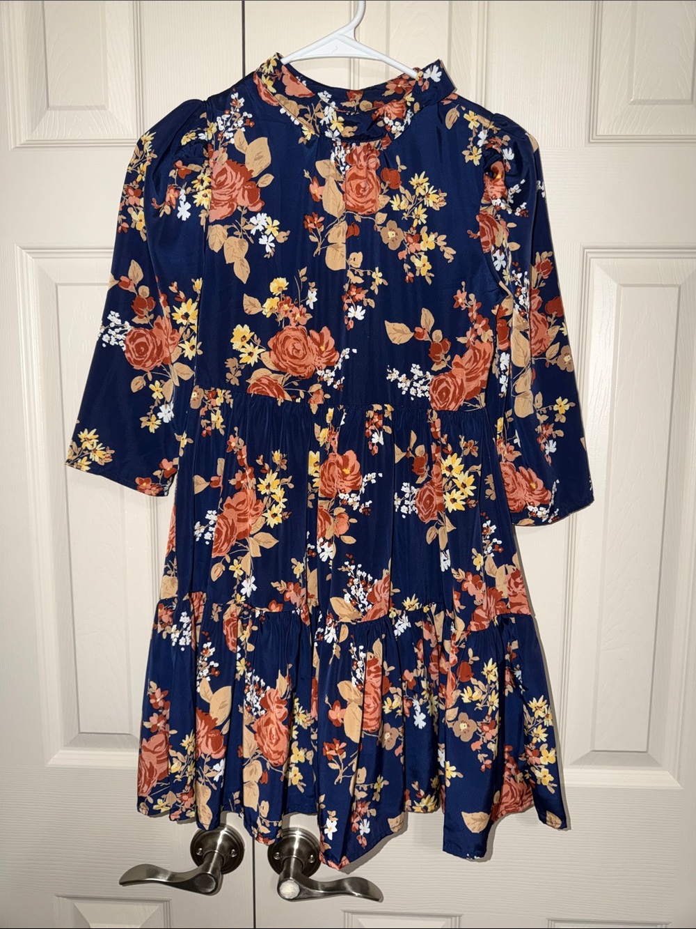 Janie and Jack Navy Floral Tiered Dress with Pink and Yellow Blooms